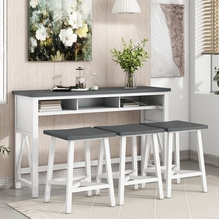 Multi-Functional Counter Height 4-Piece Dining Table Set 60" Wooden ...